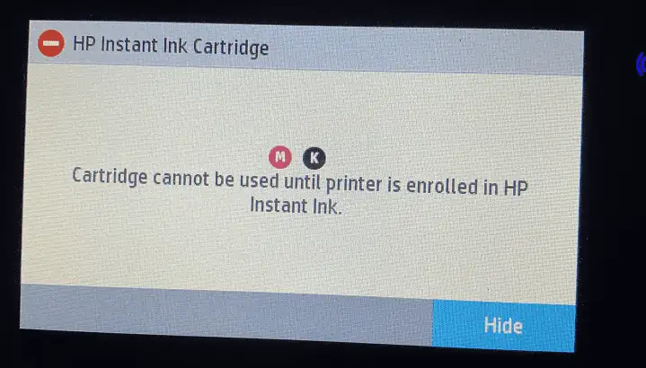 Cartridge Cannot Be Used Until Printer Is Enrolled In HP Instant Ink error